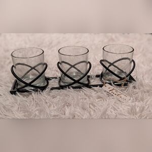 Rustic Modern Black Metal 3-Glass Votive Candle Tea Light Tray Holder